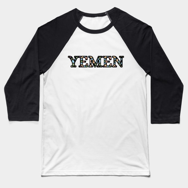 Yemen Stained Glass Patriotic Design Baseball T-Shirt by DiwanHanifah